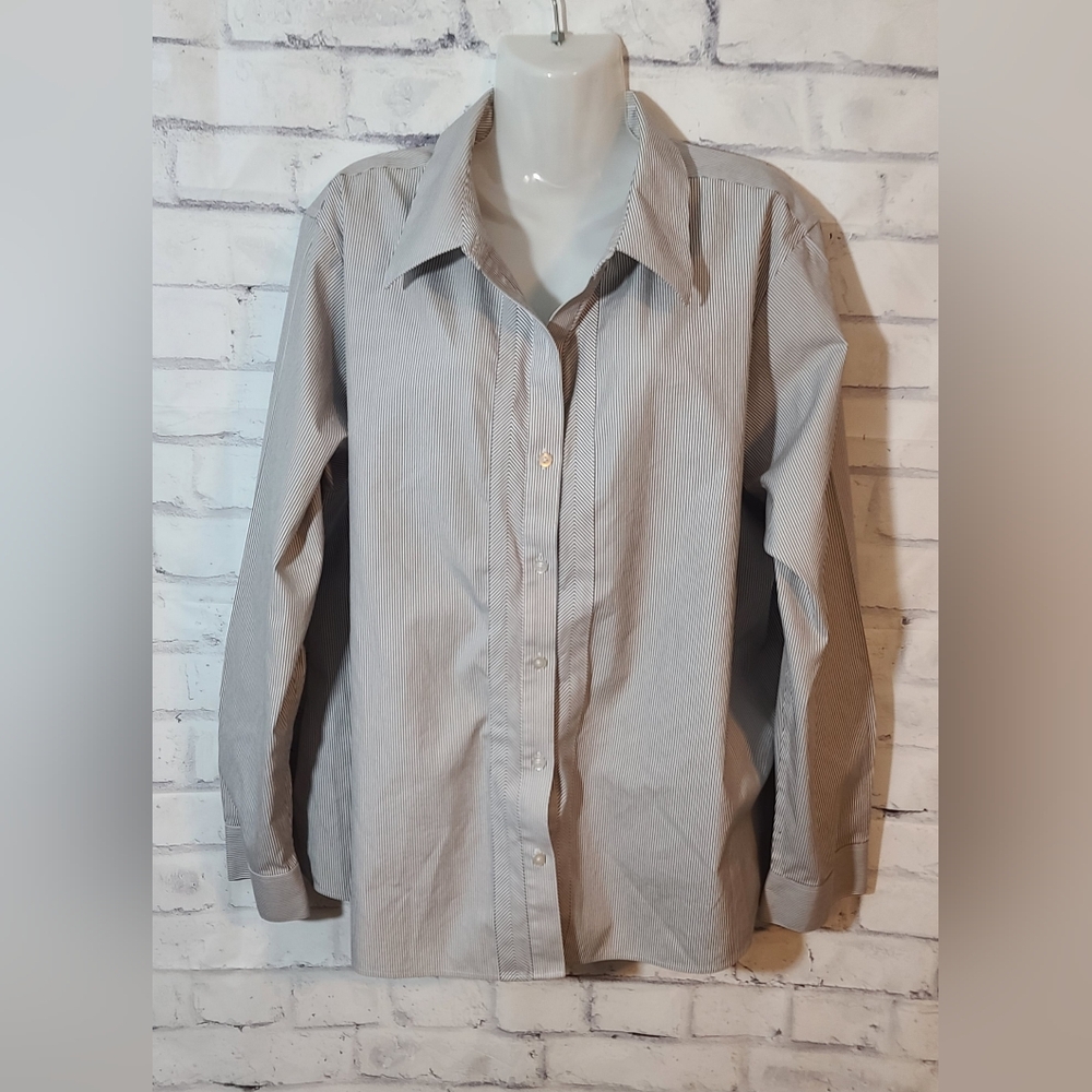 Gold Label Investments Women's Striped 100% Cotton No Iron Blouse 22W